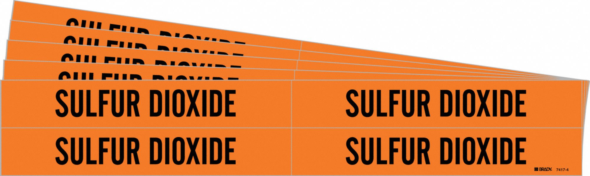 Pipe Marker: Sulfur Dioxide, Orange, Black, Fits 3/4 to 2 3/8 in Pipe O.D., 4 Pipe Markers, 5 PK