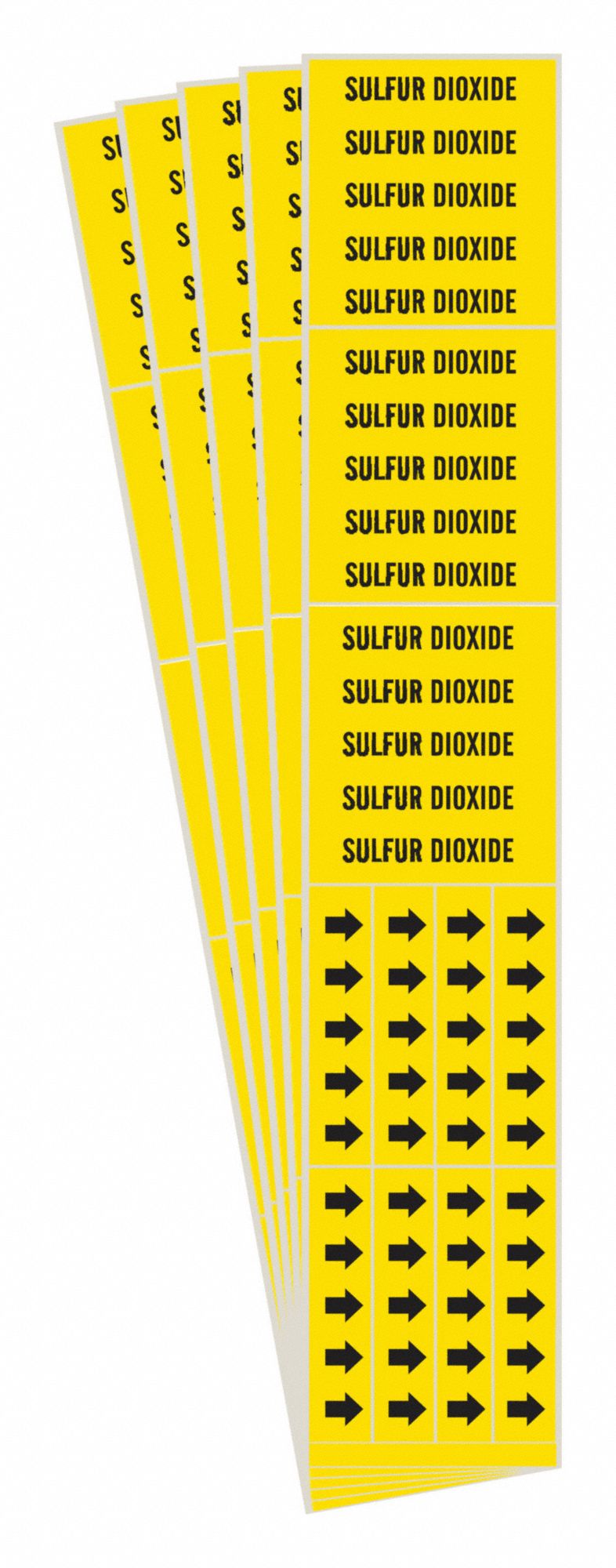 Pipe Marker: Sulfur Dioxide, Yellow, Black, Fits 3/4 in and Smaller Pipe O.D., 3 Pipe Markers, 5 PK