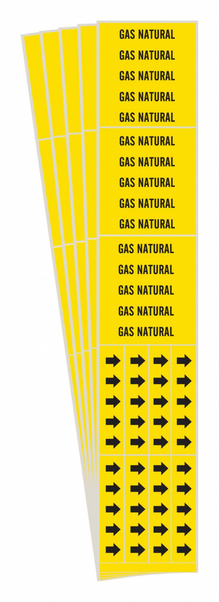 Pipe Marker: Gas Natural, Yellow, Black, Fits 3/4 in and Smaller Pipe O.D., 3 Pipe Markers, 5 PK