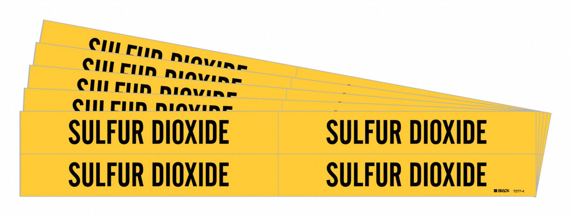 Pipe Marker: Sulfur Dioxide, Yellow, Black, Fits 3/4 to 2 3/8 in Pipe O.D., 4 Pipe Markers, 5 PK