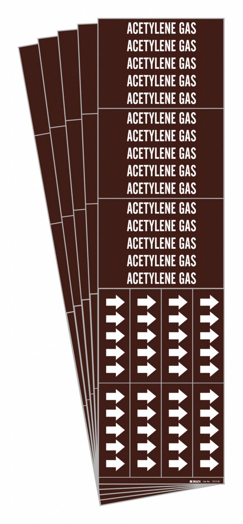 Pipe Marker: Acetylene Gas, Brown, White, Fits 3/4 in and Smaller Pipe O.D., 3 Pipe Markers, 5 PK