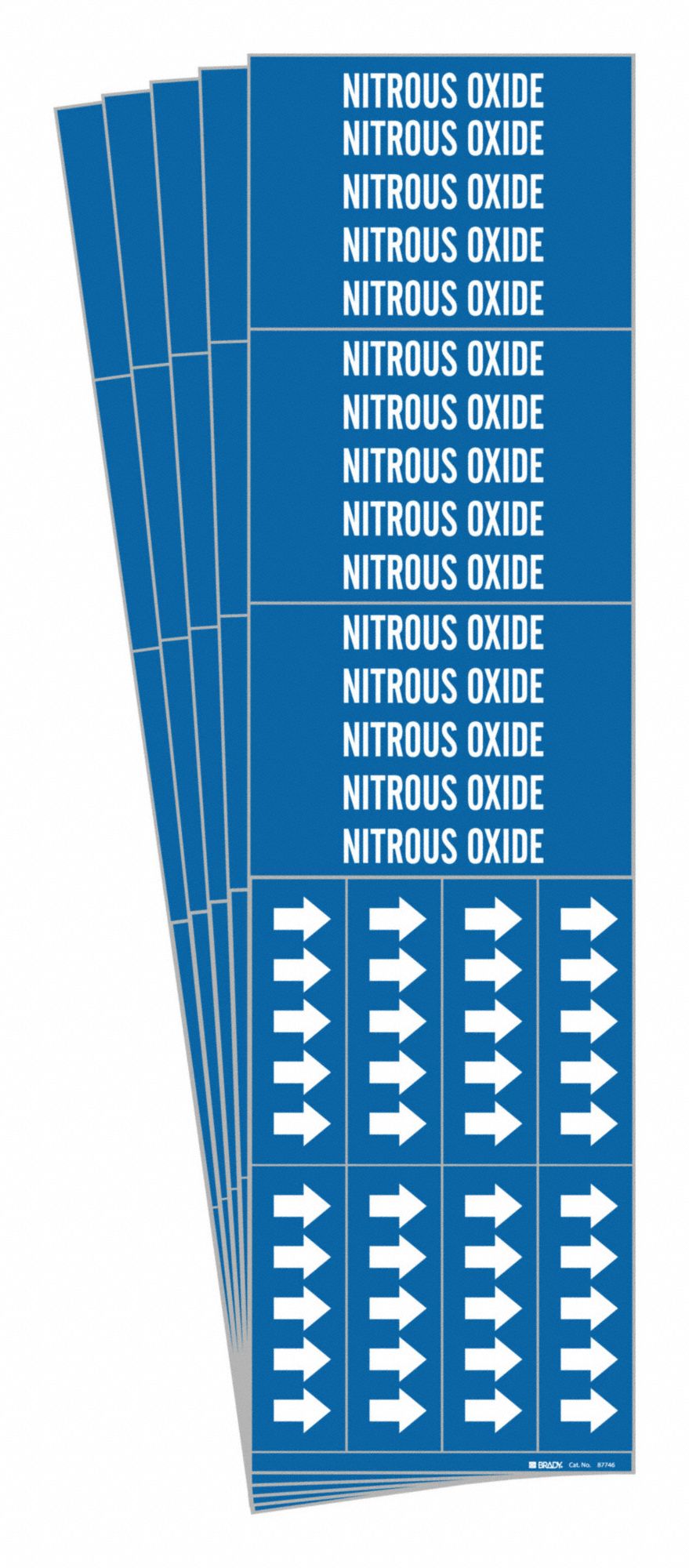 Pipe Marker: Nitrous Oxide, Blue, White, Fits 3/4 in and Smaller Pipe O.D., 3 Pipe Markers, 5 PK