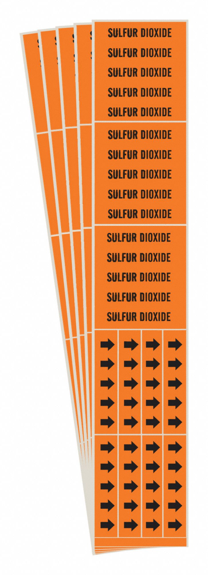 Pipe Marker: Sulfur Dioxide, Orange, Black, Fits 3/4 in and Smaller Pipe O.D., 3 Pipe Markers, 5 PK