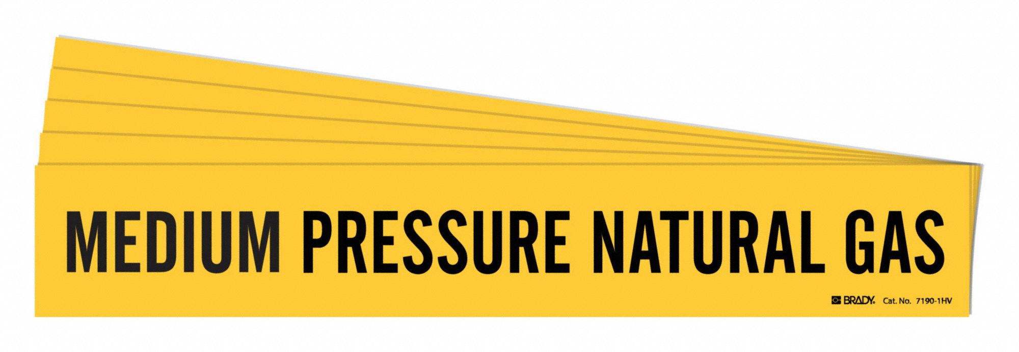 Pipe Marker: Medium Pressure Natural Gas, Yellow, Black, Fits 8 in and Larger Pipe O.D., 5 PK