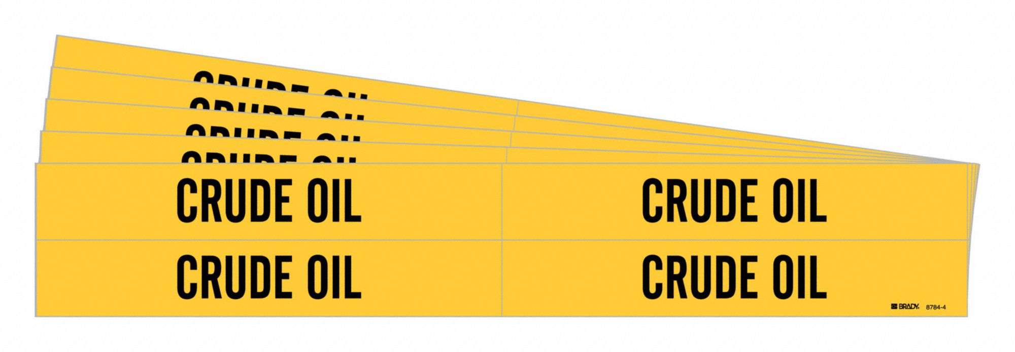 Pipe Marker: Crude Oil, Yellow, Black, Fits 3/4 to 2 3/8 in Pipe O.D., 4 Pipe Markers, 5 PK