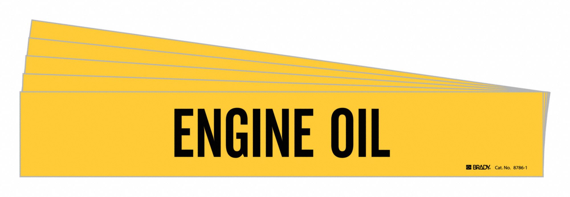 Pipe Marker: Engine Oil, Yellow, Black, Fits 2 1/2 to 7 7/8 in Pipe O.D., 1 Pipe Markers, 5 PK
