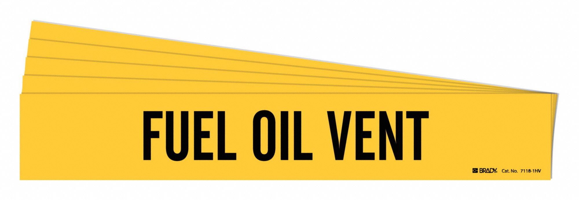 Pipe Marker: Fuel Oil Vent, Yellow, Black, Fits 8 in and Larger Pipe O.D., 1 Pipe Markers, 5 PK