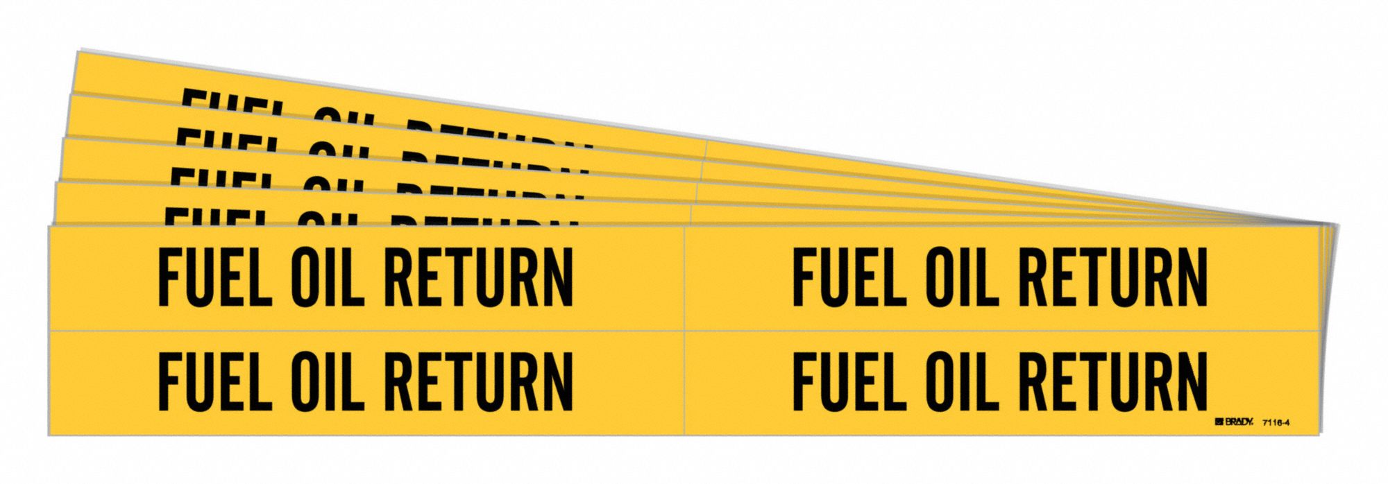 Pipe Marker: Fuel Oil Return, Yellow, Black, Fits 3/4 to 2 3/8 in Pipe O.D., 4 Pipe Markers, 5 PK