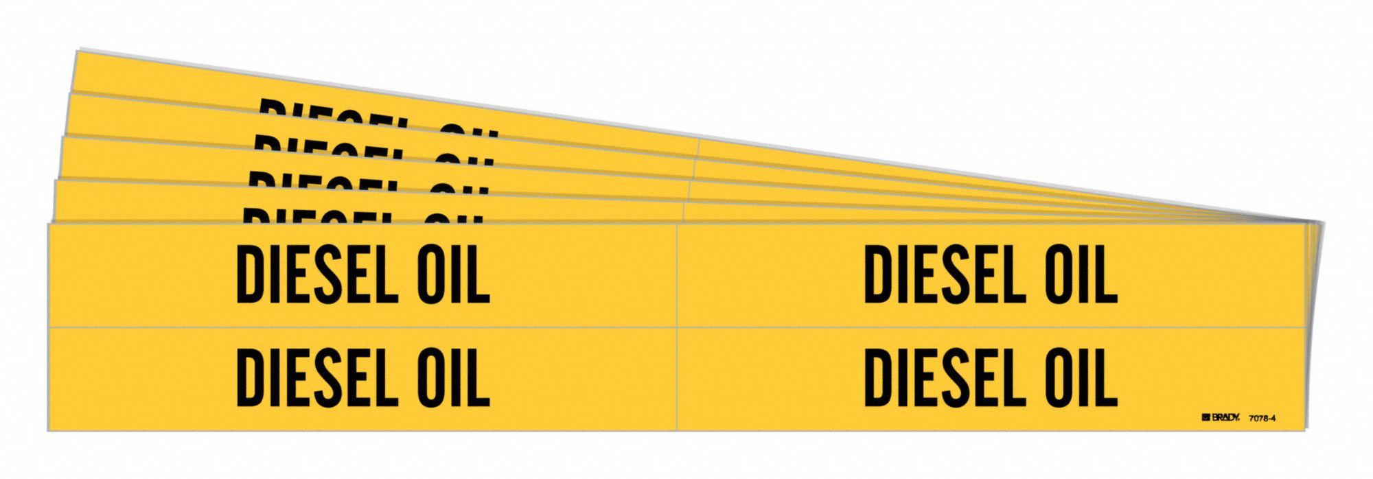 Pipe Marker: Diesel Oil, Yellow, Black, Fits 3/4 to 2 3/8 in Pipe O.D., 4 Pipe Markers, 5 PK