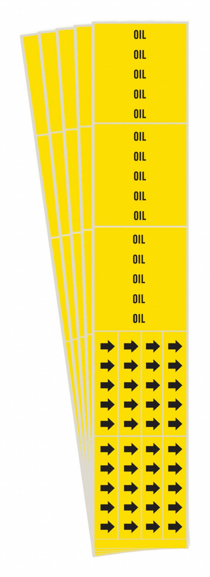 Pipe Marker: Oil, Yellow, Black, Fits 3/4 in and Smaller Pipe O.D., 3 Pipe Markers, 5 PK