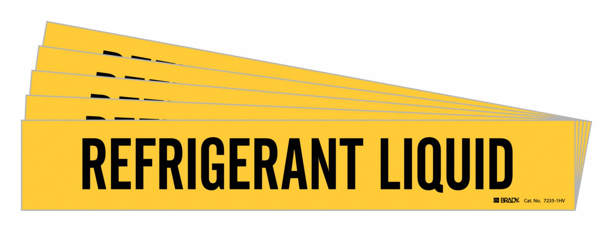 Pipe Marker: Refrigerant Liquid, Yellow, Black, Fits 8 in and Larger Pipe O.D., 1 Pipe Markers, 5 PK