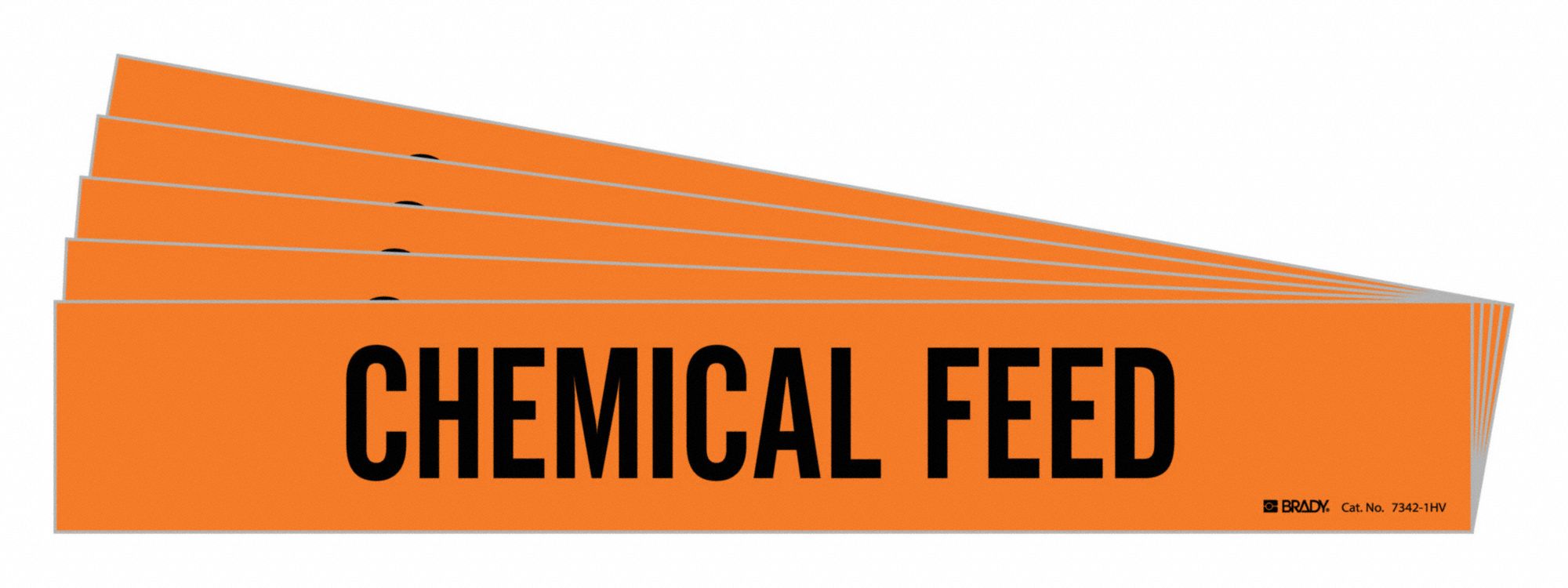 Pipe Marker: Chemical Feed, Orange, Black, Fits 8 in and Larger Pipe O.D., 1 Pipe Markers, 5 PK