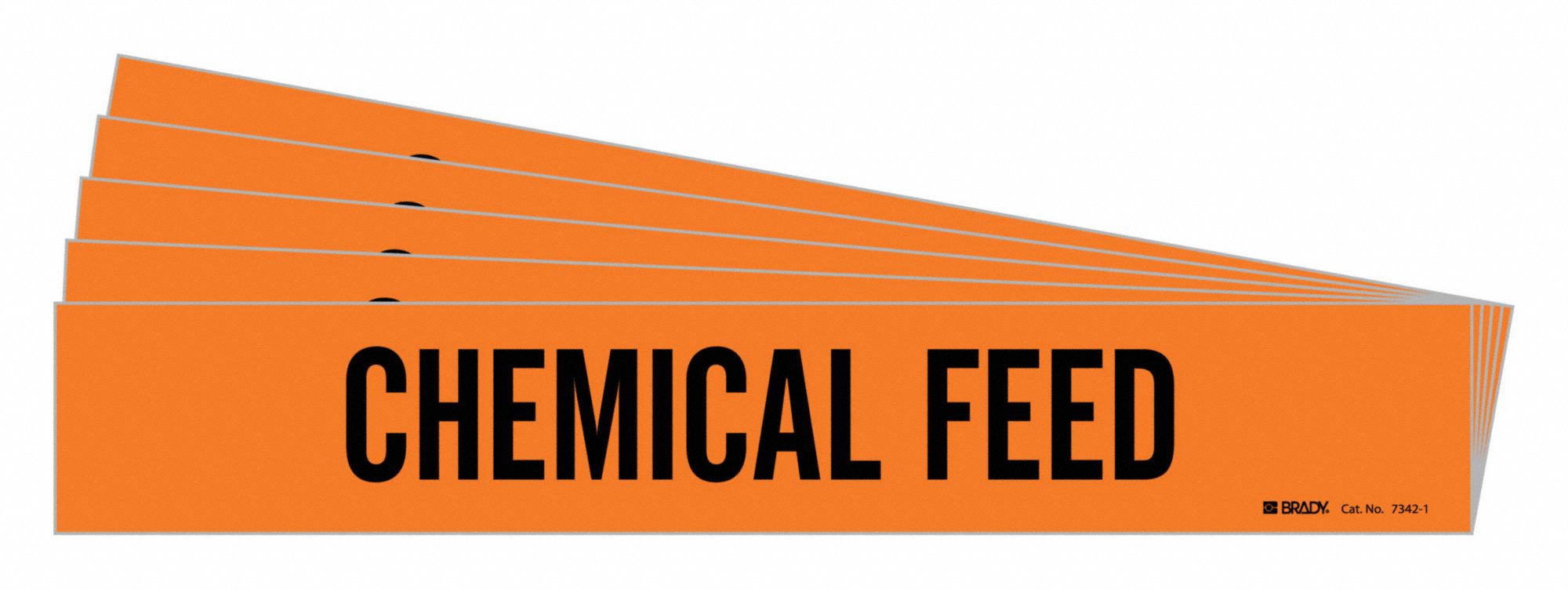 Pipe Marker: Chemical Feed, Orange, Black, Fits 2 1/2 to 7 7/8 in Pipe O.D., 1 Pipe Markers, 5 PK