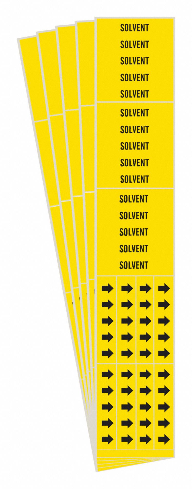 Pipe Marker: Solvent, Yellow, Black, Fits 3/4 in and Smaller Pipe O.D., 3 Pipe Markers, 5 PK