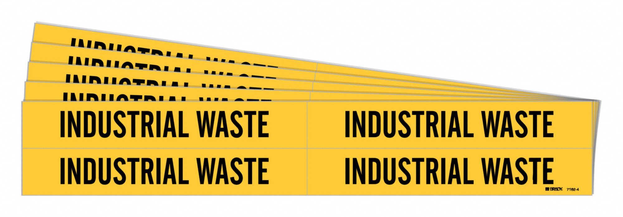 Pipe Marker: Industrial Waste, Yellow, Black, Fits 3/4 to 2 3/8 in Pipe O.D., 4 Pipe Markers, 5 PK