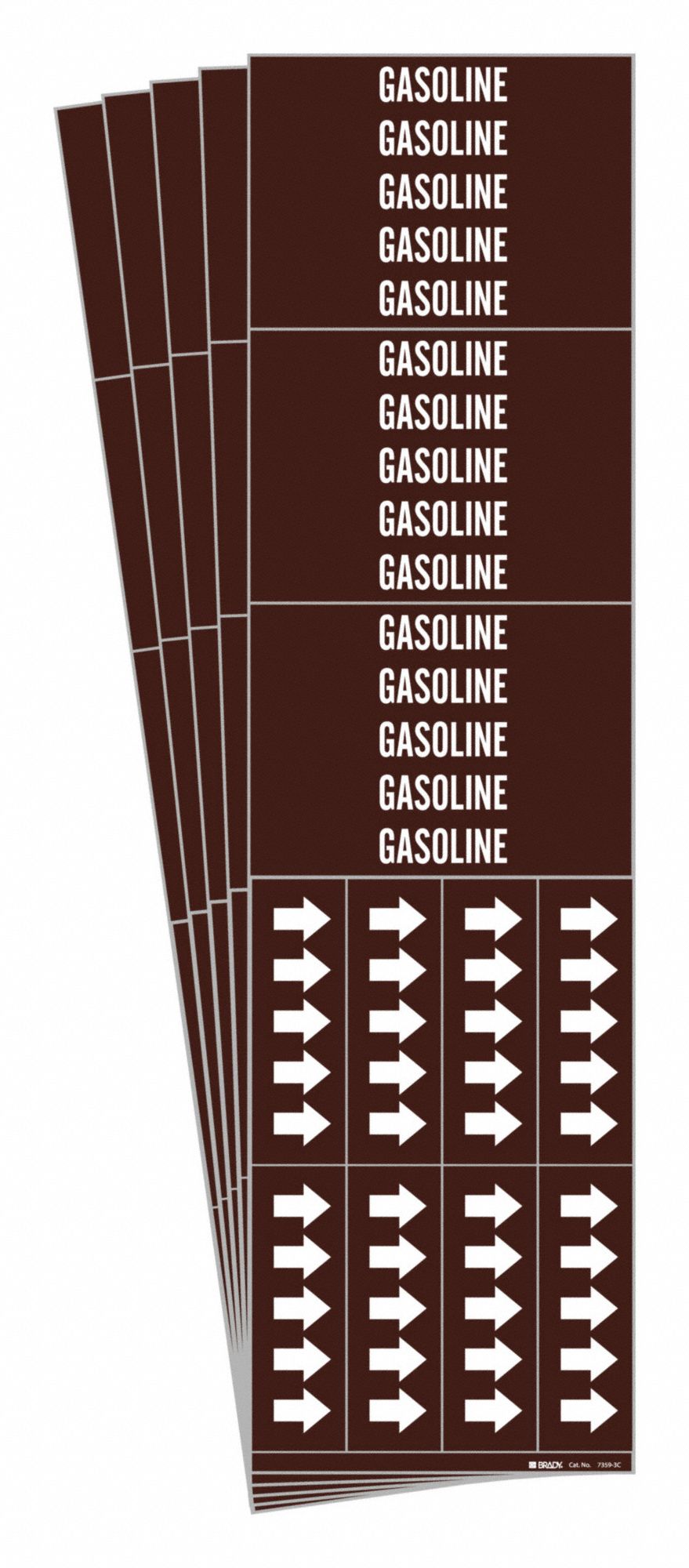 Pipe Marker: Gasoline, Brown, White, Fits 3/4 in and Smaller Pipe O.D., 3 Pipe Markers, 5 PK