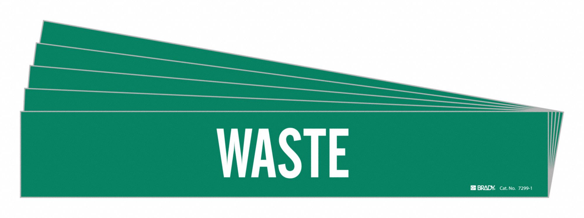 Pipe Marker: Waste, Green, White, Fits 2 1/2 to 7 7/8 in Pipe O.D., 1 Pipe Markers, 5 PK