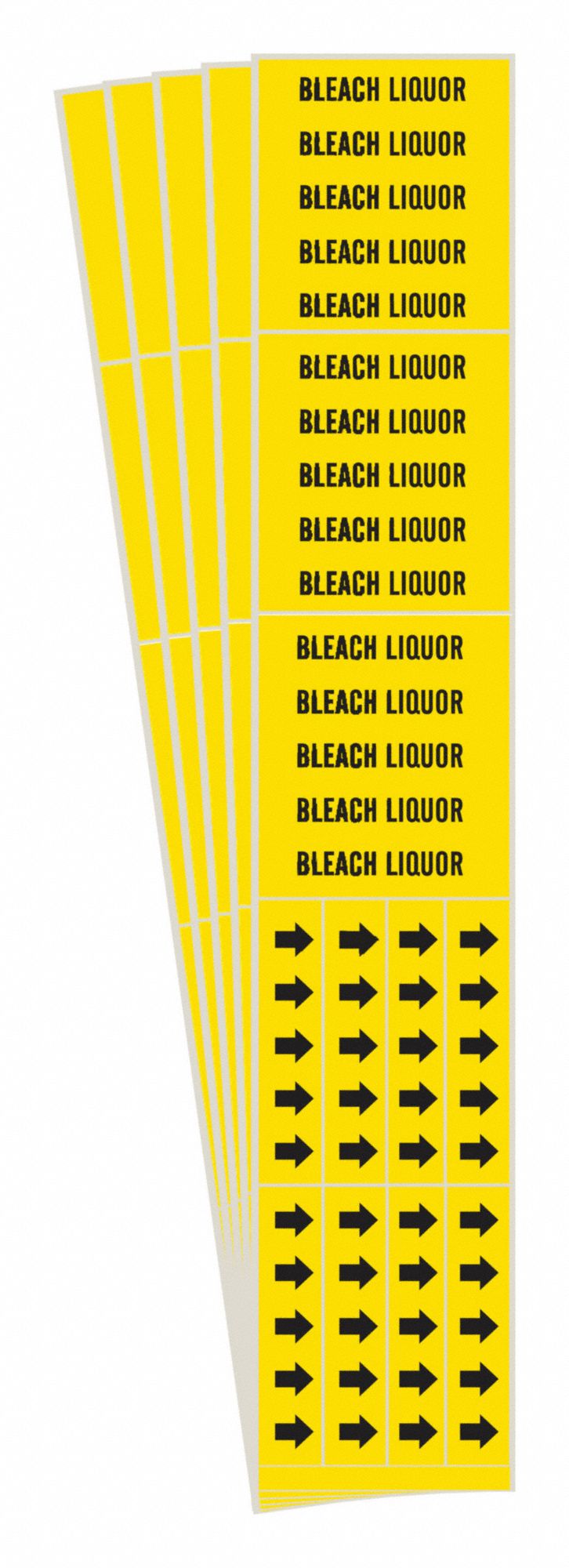 Pipe Marker: Bleach Liquor, Yellow, Black, Fits 3/4 in and Smaller Pipe O.D., 3 Pipe Markers, 5 PK