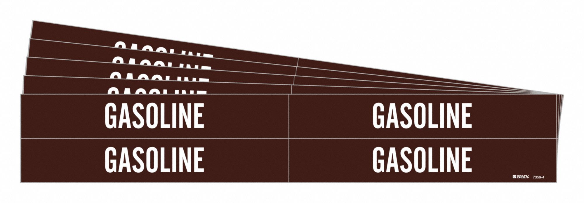 Pipe Marker: Gasoline, Brown, White, Fits 3/4 to 2 3/8 in Pipe O.D., 4 Pipe Markers, 5 PK