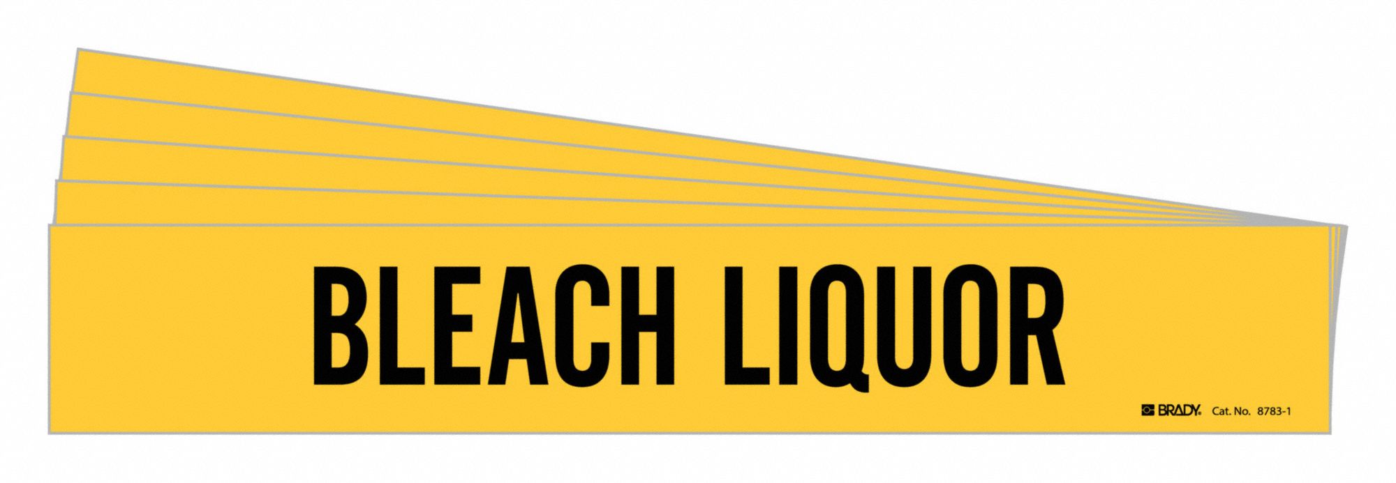 Pipe Marker: Bleach Liquor, Yellow, Black, Fits 2 1/2 to 7 7/8 in Pipe O.D., 1 Pipe Markers, 5 PK
