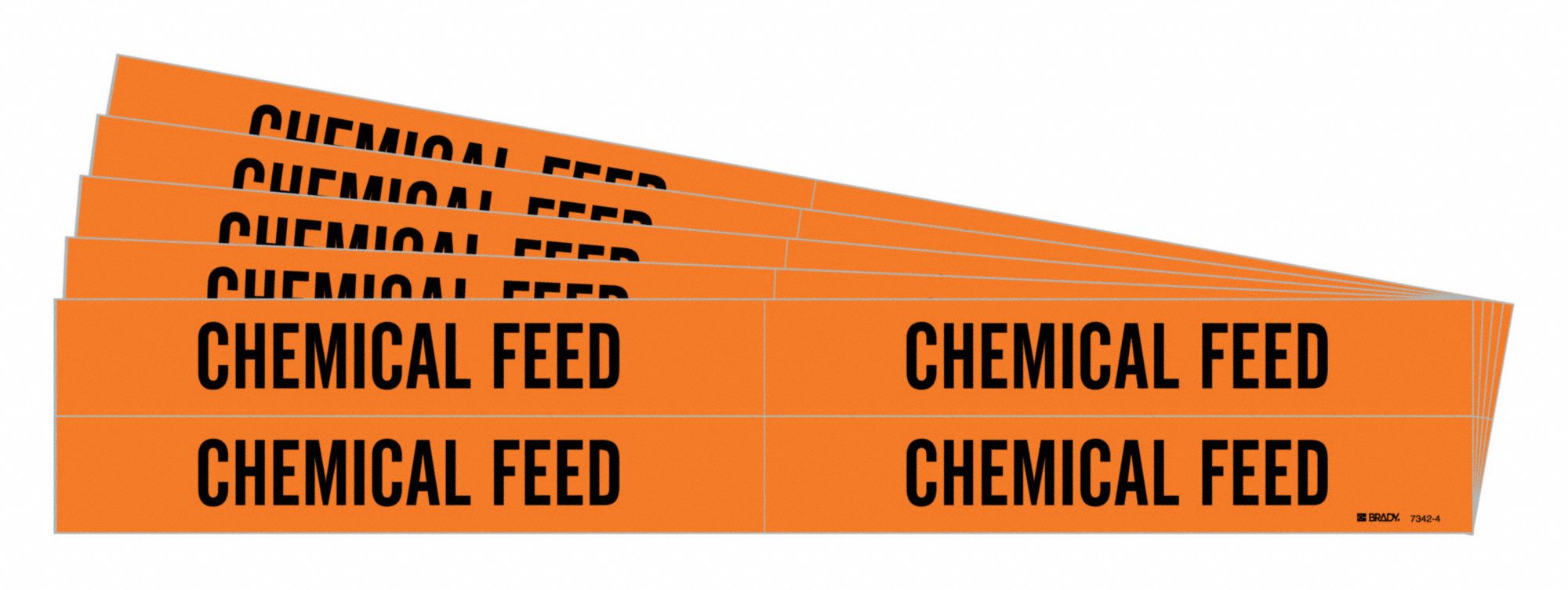 Pipe Marker: Chemical Feed, Orange, Black, Fits 3/4 to 2 3/8 in Pipe O.D., 4 Pipe Markers, 5 PK