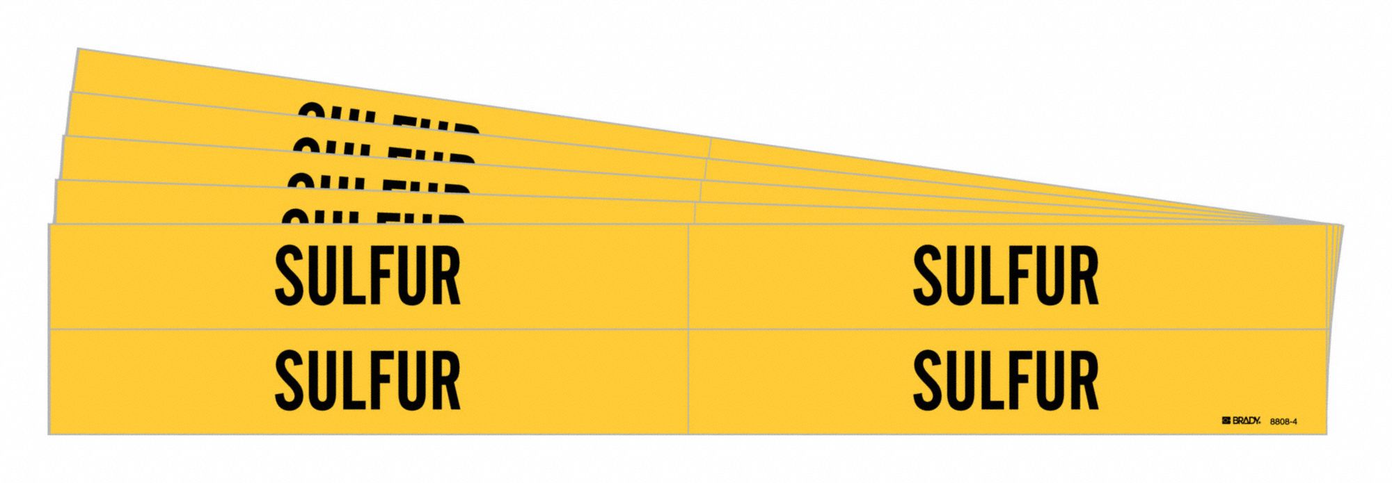 Pipe Marker: Sulfur, Yellow, Black, Fits 3/4 to 2 3/8 in Pipe O.D., 4 Pipe Markers, 5 PK