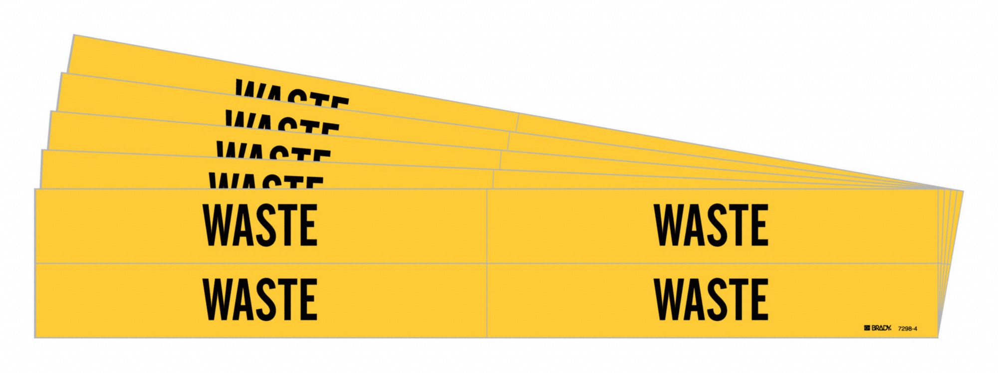 Pipe Marker: Waste, Yellow, Black, Fits 3/4 to 2 3/8 in Pipe O.D., 4 Pipe Markers, 5 PK