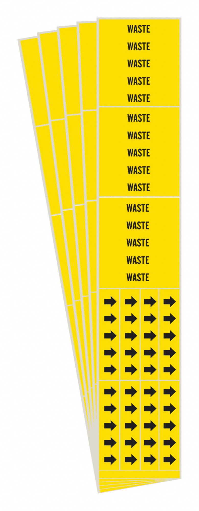 Pipe Marker: Waste, Yellow, Black, Fits 3/4 in and Smaller Pipe O.D., 3 Pipe Markers, 5 PK