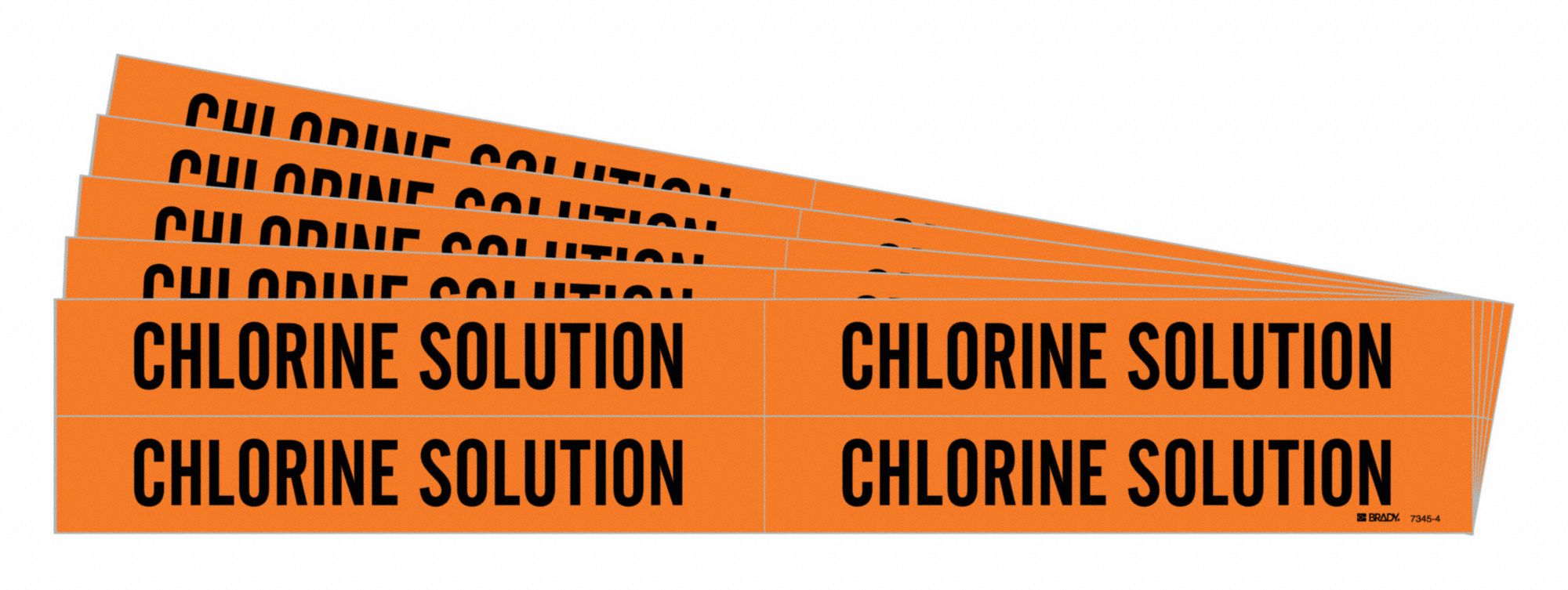 Pipe Marker: Chlorine Solution, Orange, Black, Fits 3/4 to 2 3/8 in Pipe O.D., 4 Pipe Markers, 5 PK