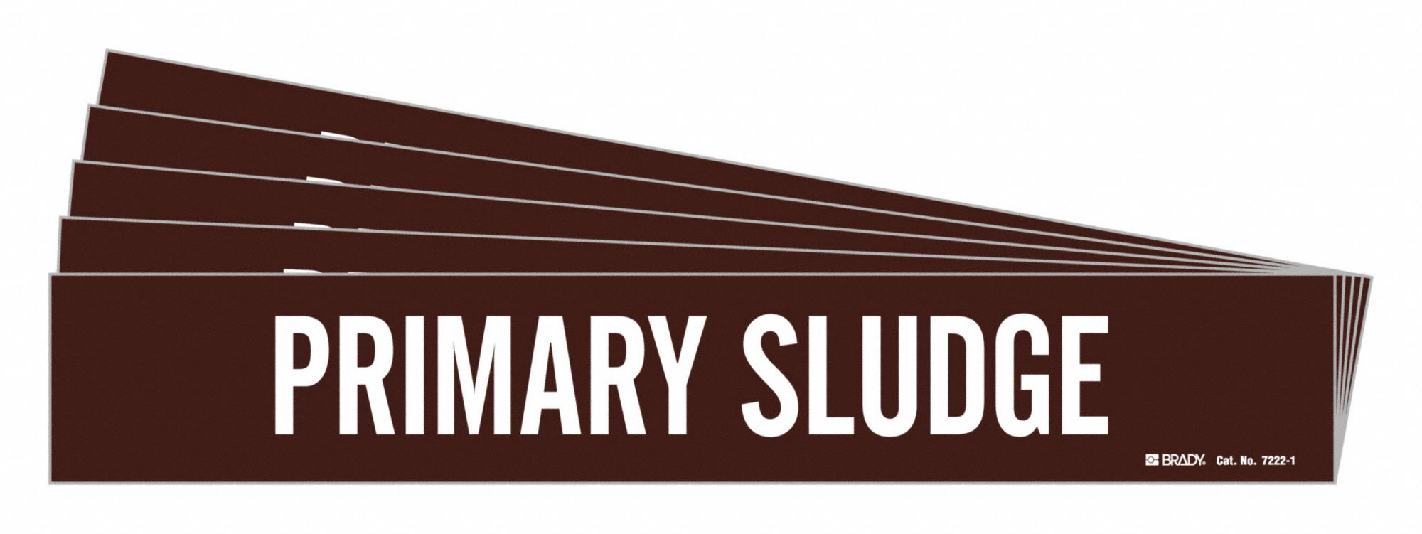 Pipe Marker: Primary Sludge, Brown, White, Fits 2 1/2 to 7 7/8 in Pipe O.D., 1 Pipe Markers, 5 PK