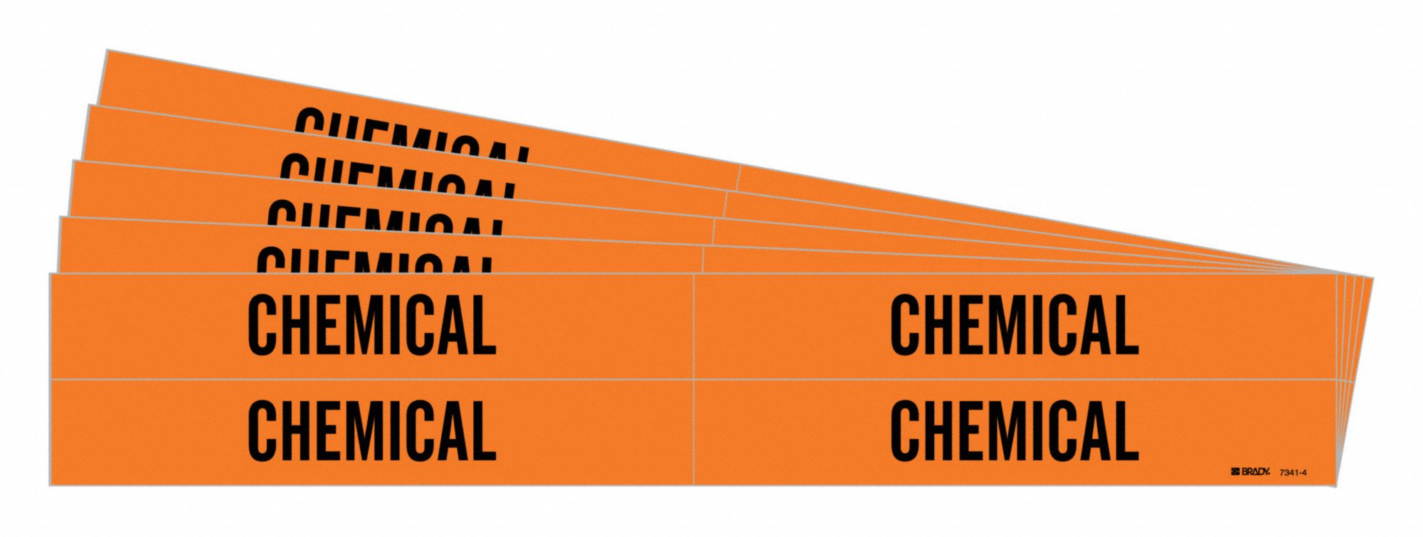 BRADY Pipe Marker Chemical, Orange, Black, Fits 3/4 to 2 3/8 in Pipe O.D., 4 Pipe Markers