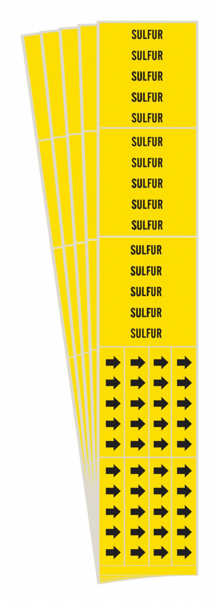Pipe Marker: Sulfur, Yellow, Black, Fits 3/4 in and Smaller Pipe O.D., 3 Pipe Markers, 5 PK