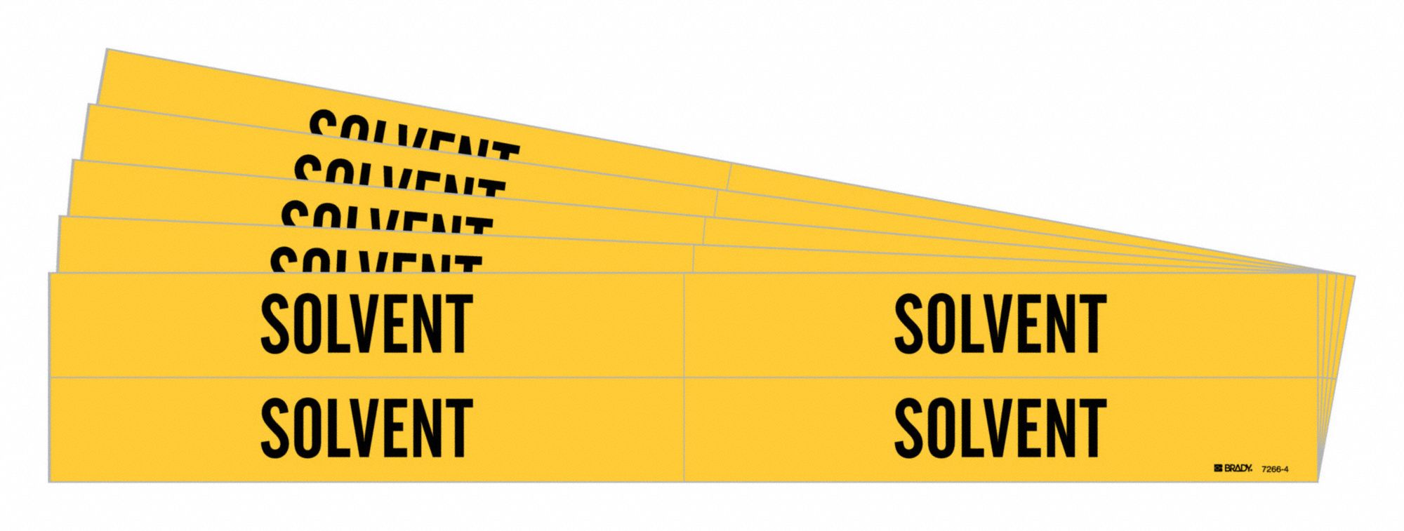 Pipe Marker: Solvent, Yellow, Black, Fits 3/4 to 2 3/8 in Pipe O.D., 4 Pipe Markers, 5 PK