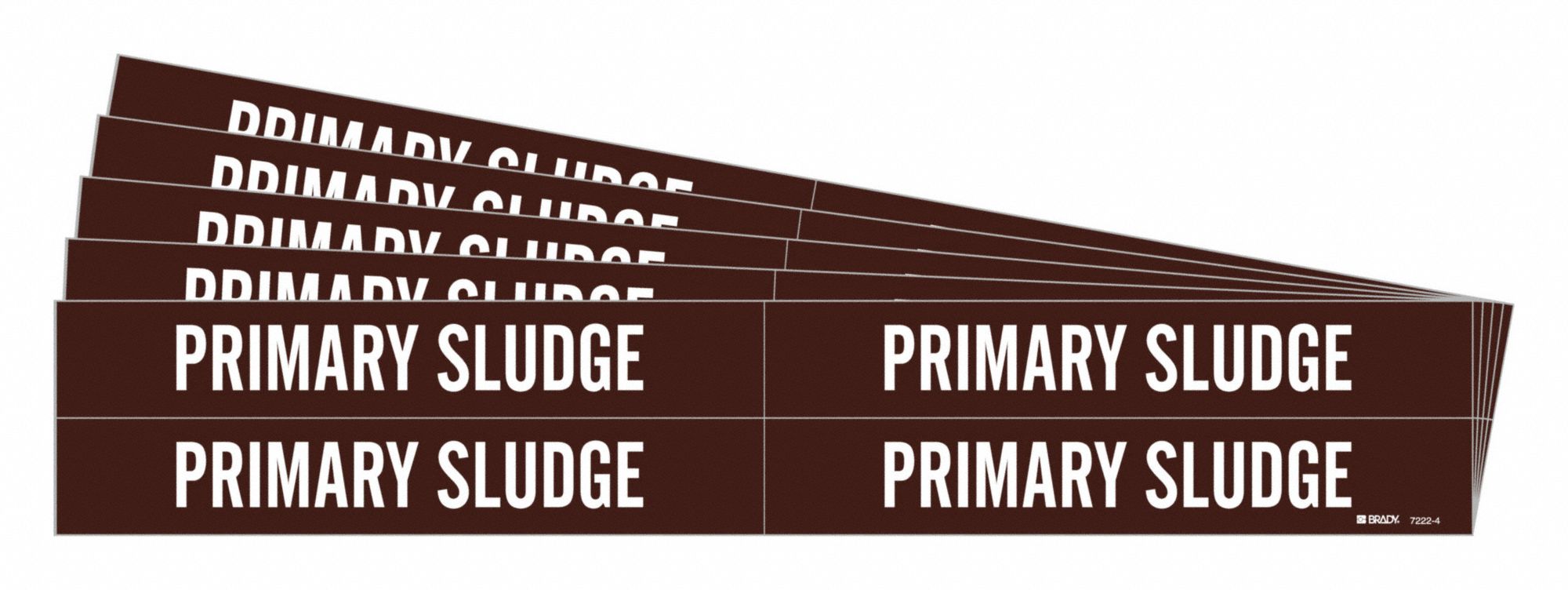 Pipe Marker: Primary Sludge, Brown, White, Fits 3/4 to 2 3/8 in Pipe O.D., 4 Pipe Markers, 5 PK