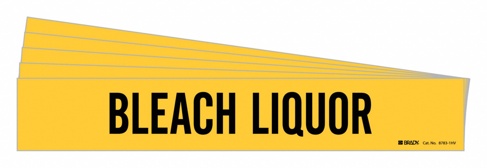 Pipe Marker: Bleach Liquor, Yellow, Black, Fits 8 in and Larger Pipe O.D., 1 Pipe Markers, 5 PK