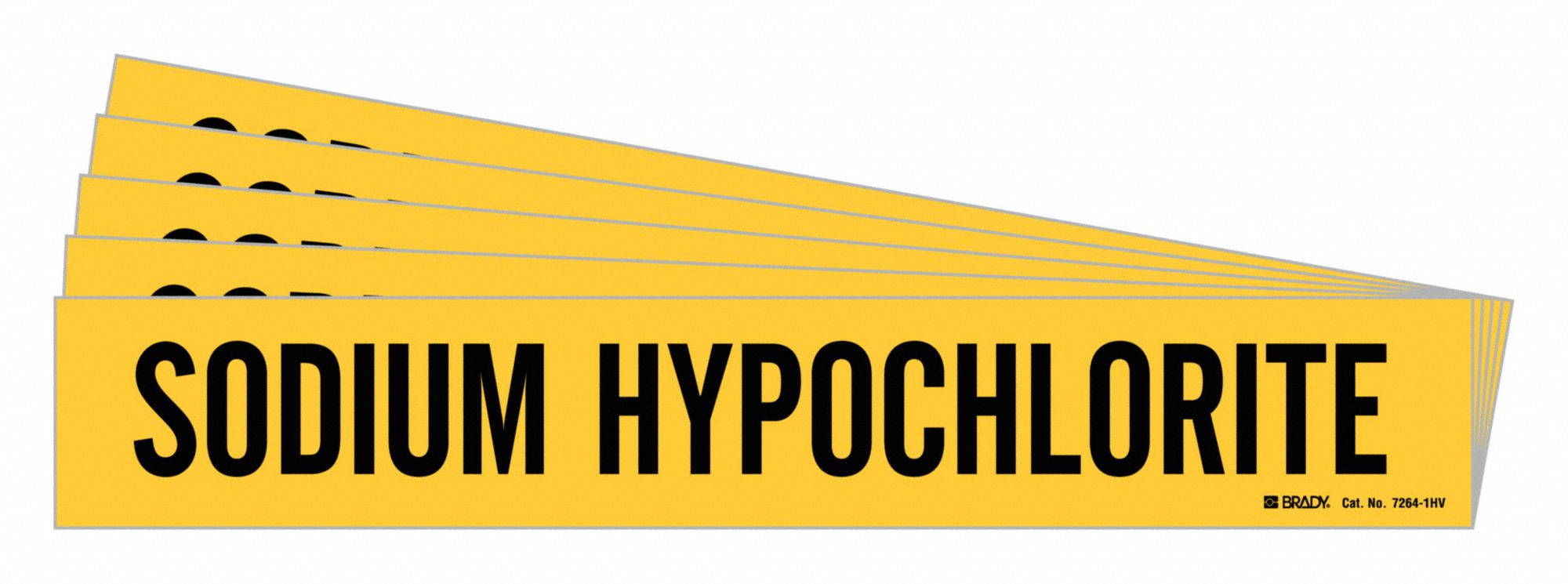 Pipe Marker: Sodium Hypochlorite, Yellow, Black, Fits 8 in and Larger Pipe O.D., 5 PK