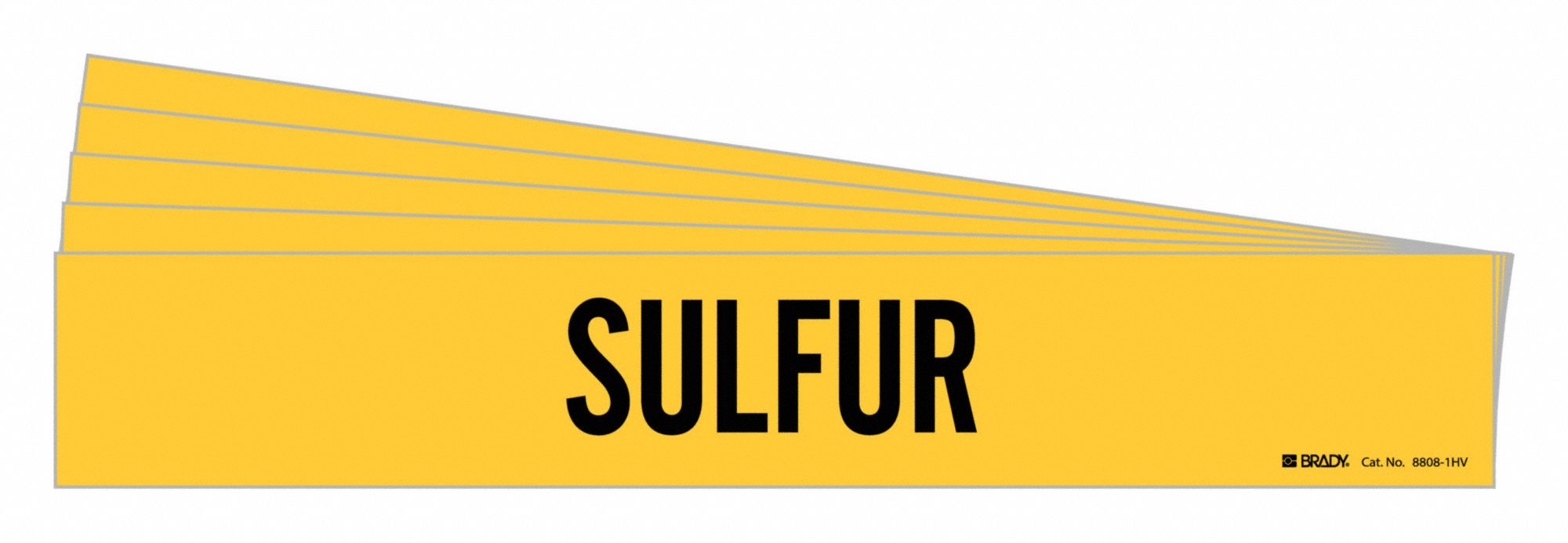 Pipe Marker: Sulfur, Yellow, Black, Fits 8 in and Larger Pipe O.D., 1 Pipe Markers, 5 PK