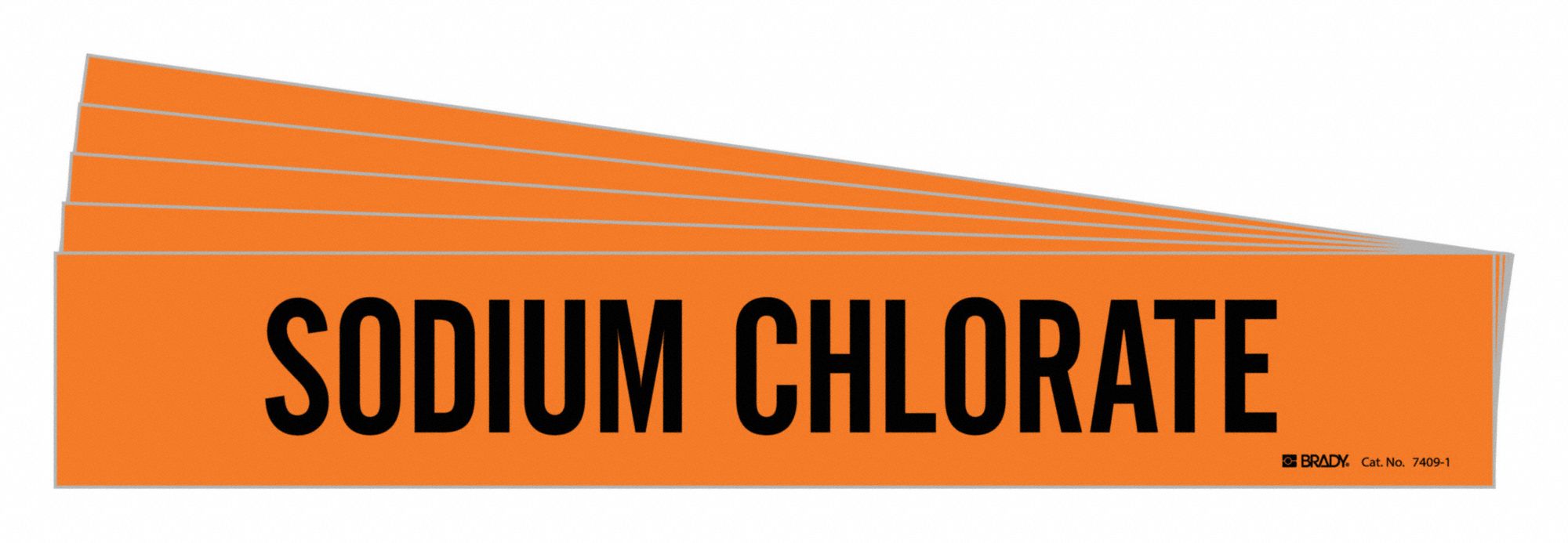 Pipe Marker: Sodium Chlorate, Orange, Black, Fits 2 1/2 to 7 7/8 in Pipe O.D., 1 Pipe Markers, 5 PK