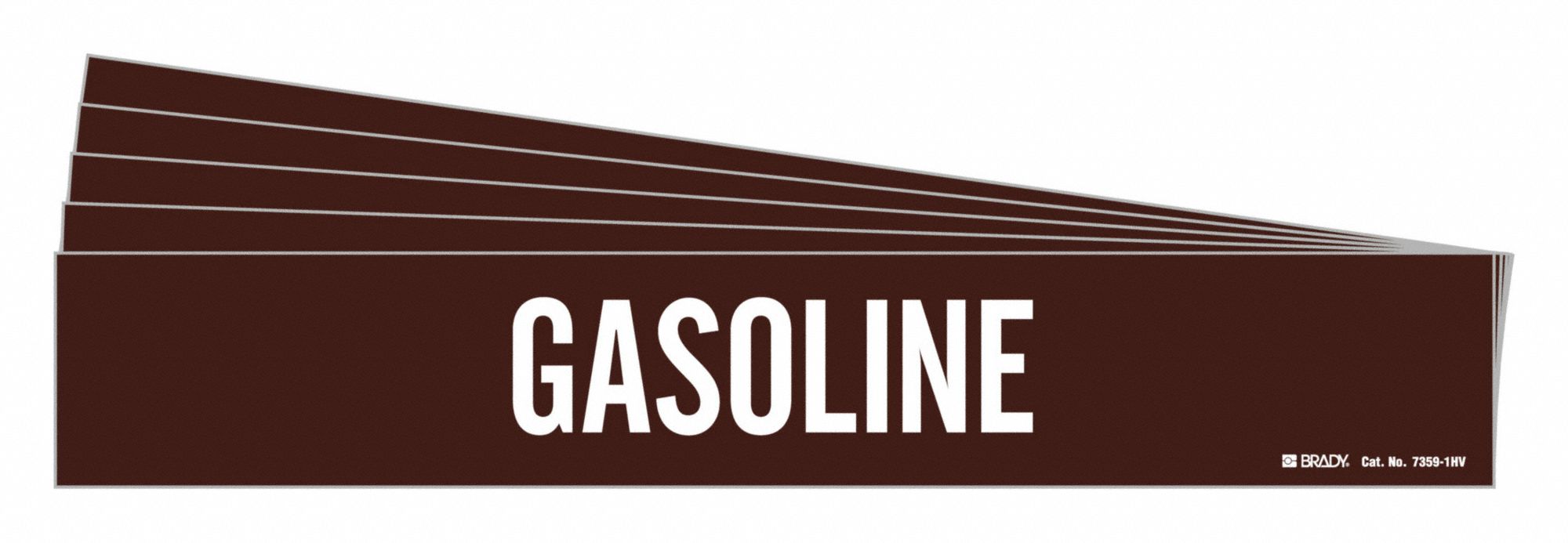 Pipe Marker: Gasoline, Brown, White, Fits 8 in and Larger Pipe O.D., 1 Pipe Markers, 5 PK