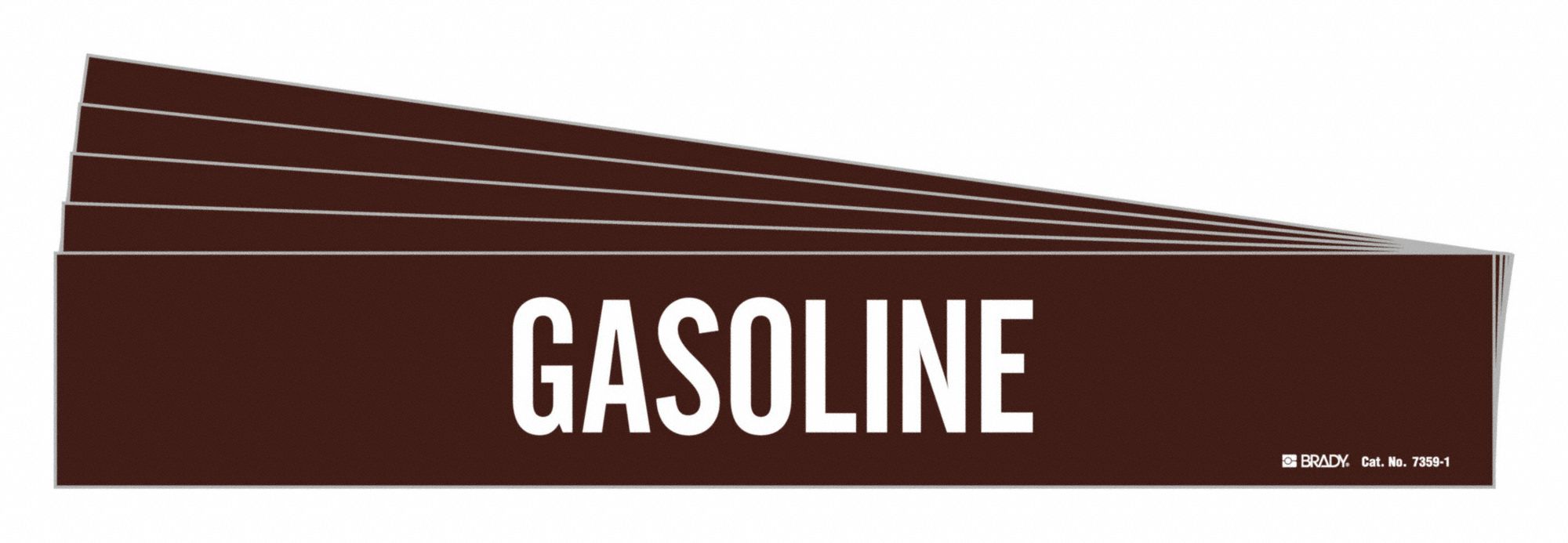 Pipe Marker: Gasoline, Brown, White, Fits 2 1/2 to 7 7/8 in Pipe O.D., 1 Pipe Markers, 5 PK