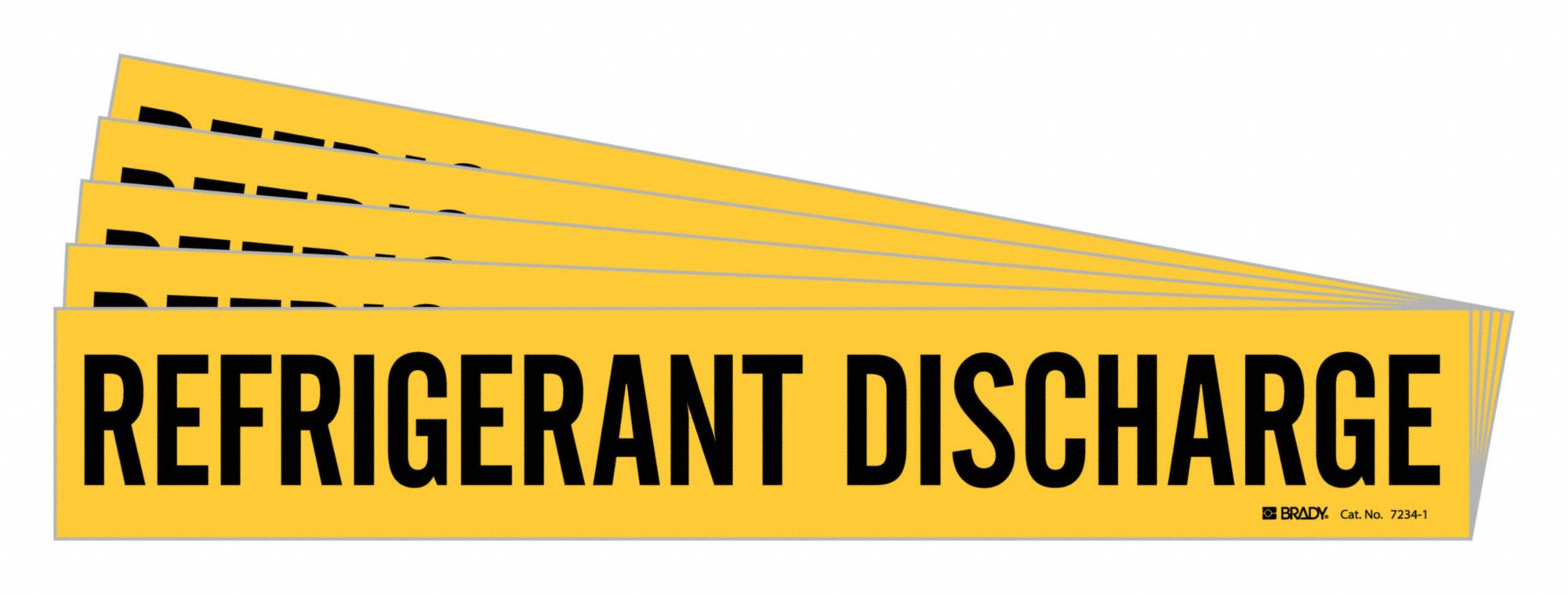 Pipe Marker: Refrigerant Discharge, Yellow, Black, Fits 2 1/2 to 7 7/8 in Pipe O.D., 5 PK