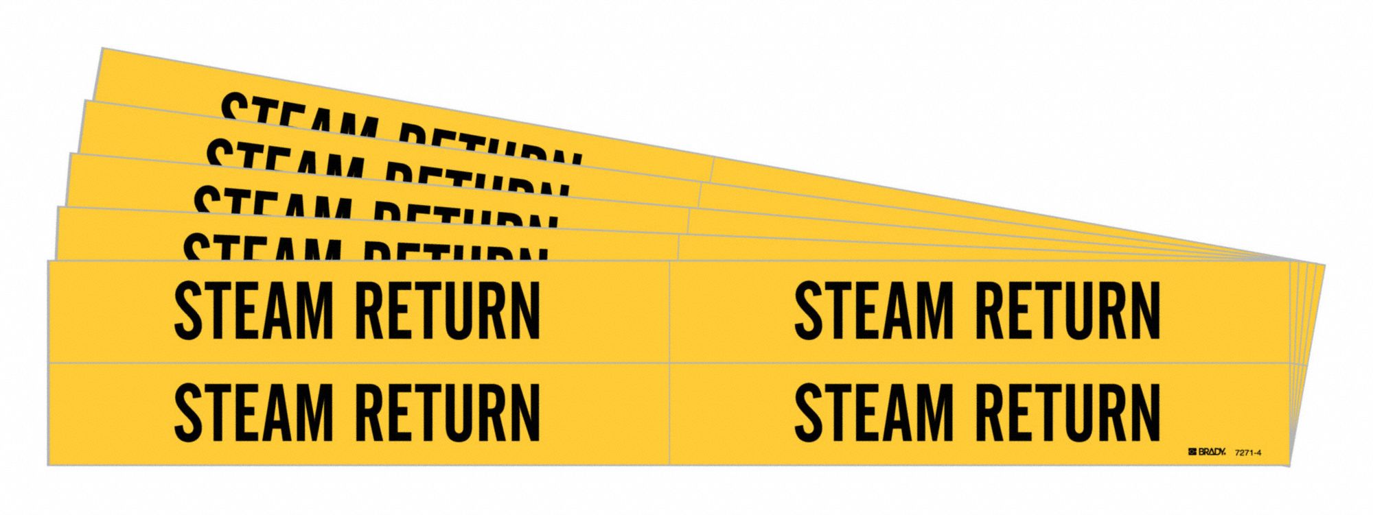 Pipe Marker: Steam Return, Yellow, Black, Fits 3/4 to 2 3/8 in Pipe O.D., 4 Pipe Markers, 5 PK