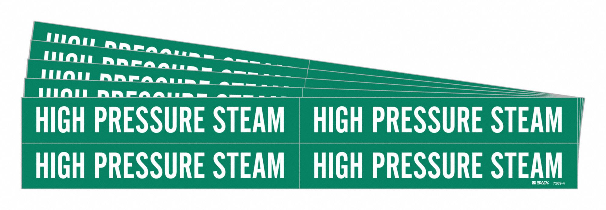 Pipe Marker: High Pressure Steam, Green, White, Fits 3/4 to 2 3/8 in Pipe O.D., 4 Pipe Markers, 5 PK