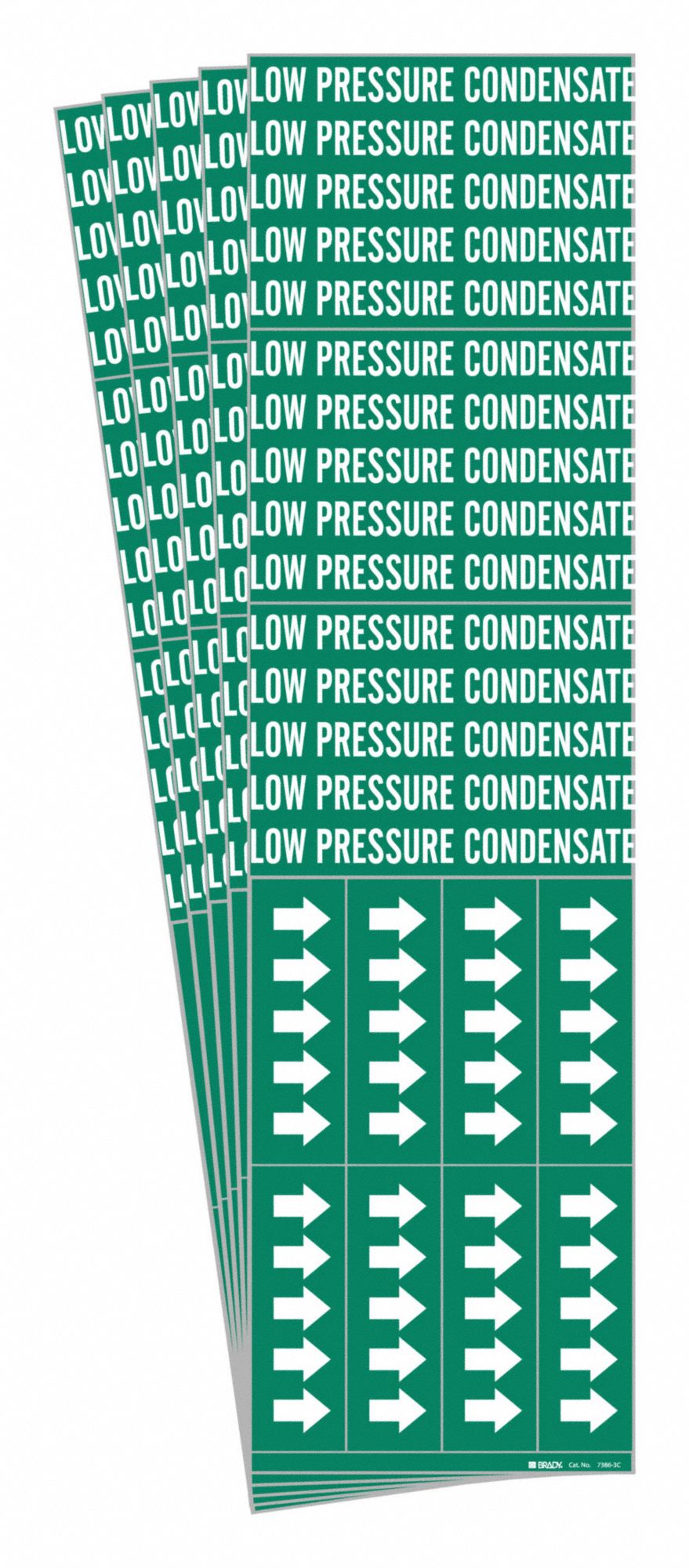 Pipe Marker: Low Pressure Condensate, Green, White, Fits 3/4 in and Smaller Pipe O.D., 5 PK