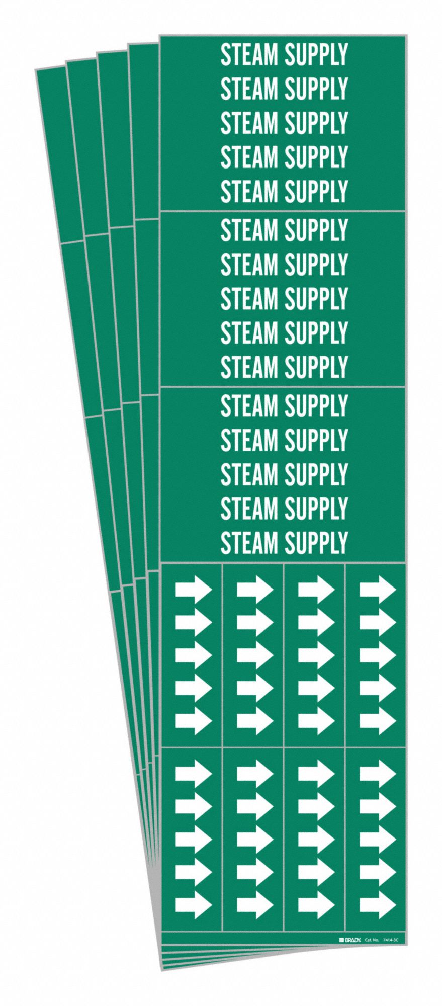 Pipe Marker: Steam Supply, Green, White, Fits 3/4 in and Smaller Pipe O.D., 3 Pipe Markers, 5 PK
