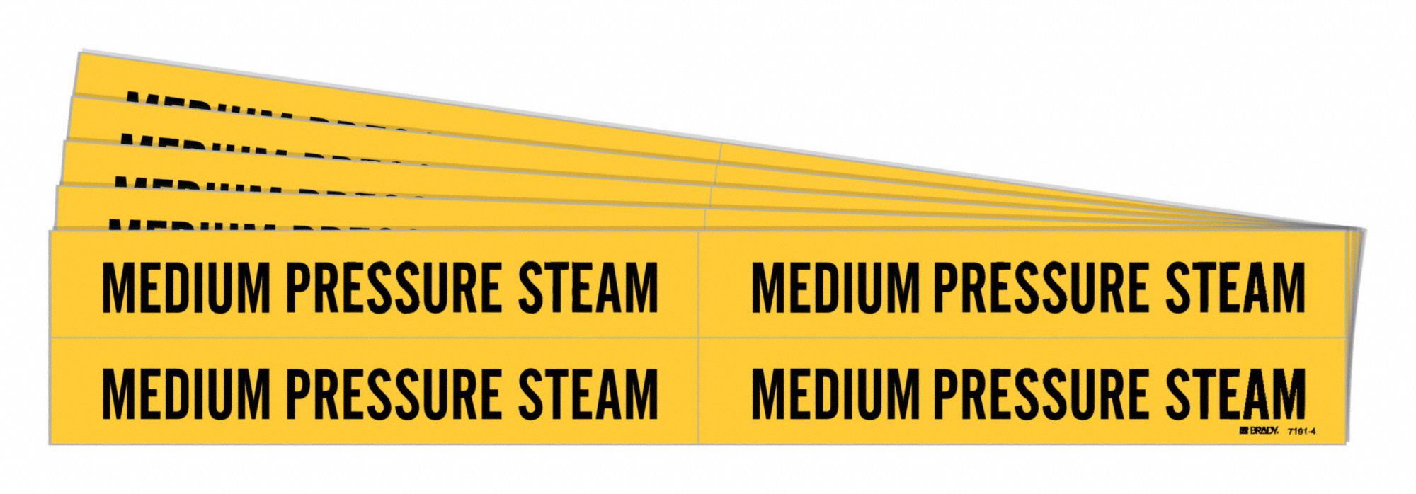 Pipe Marker: Medium Pressure Steam, Yellow, Black, Fits 3/4 to 2 3/8 in Pipe O.D., 5 PK