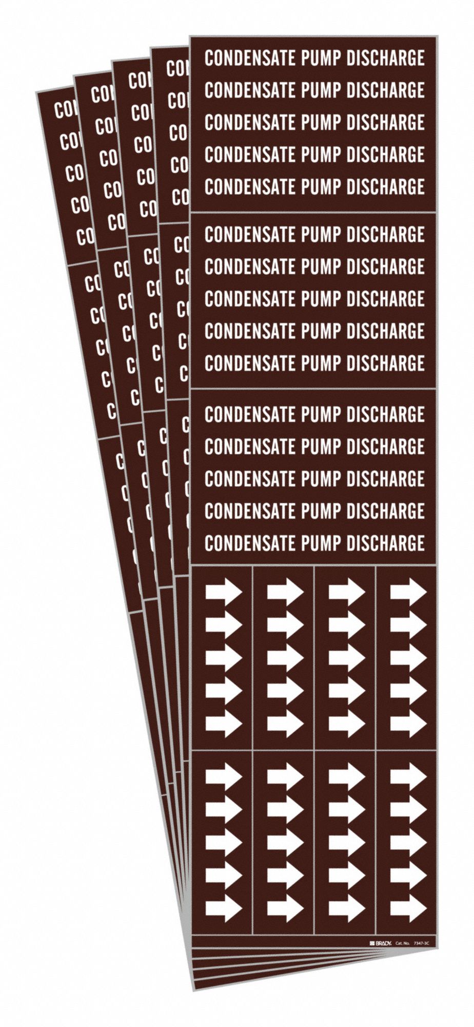 Pipe Marker: Condensate Pump Discharge, Brown, White, Fits 3/4 in and Smaller Pipe O.D., 5 PK