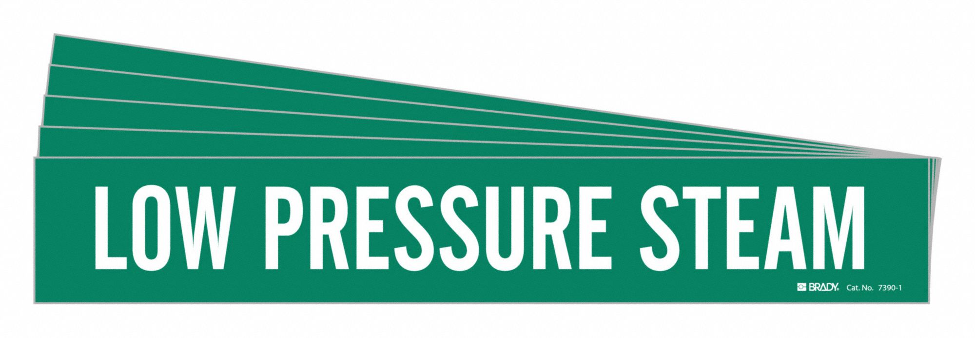 Pipe Marker: Low Pressure Steam, Green, White, Fits 2 1/2 to 7 7/8 in Pipe O.D., 5 PK