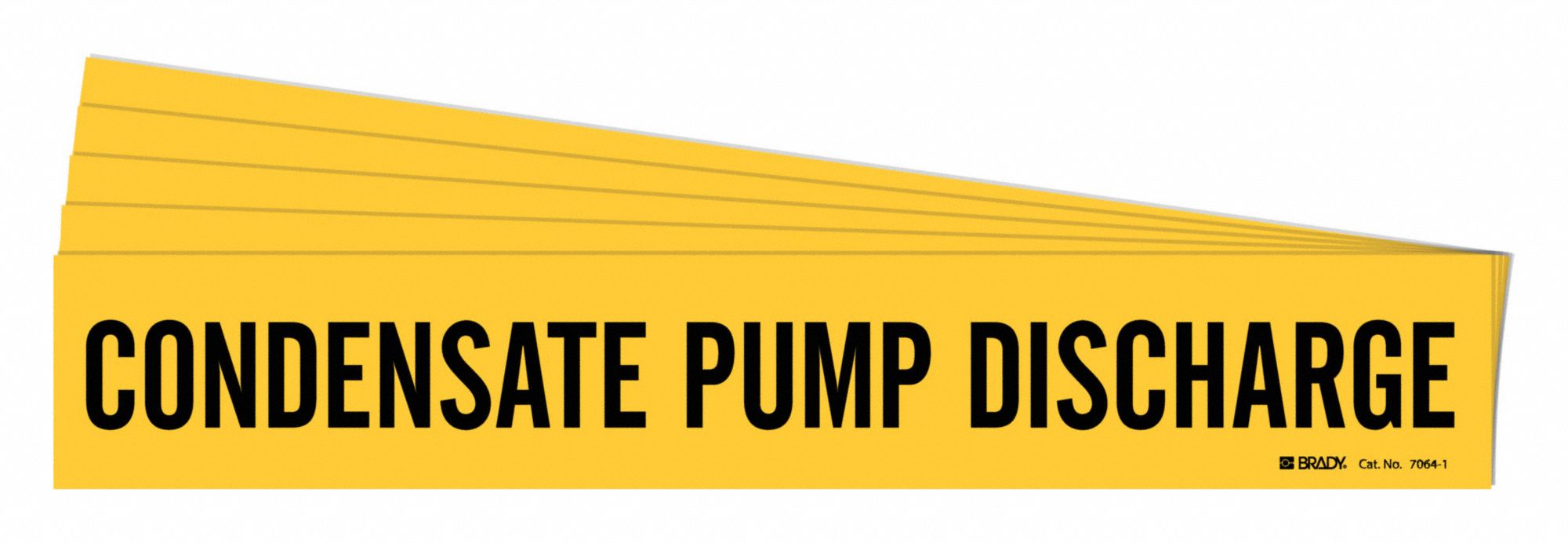 Pipe Marker: Condensate Pump Discharge, Yellow, Black, Fits 2 1/2 to 7 7/8 in Pipe O.D., 5 PK