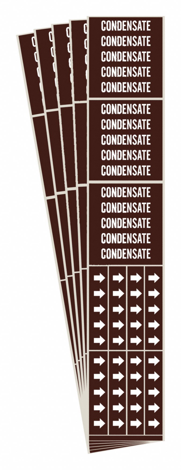 Pipe Marker: Condensate, Brown, White, Fits 3/4 in and Smaller Pipe O.D., 3 Pipe Markers, 5 PK